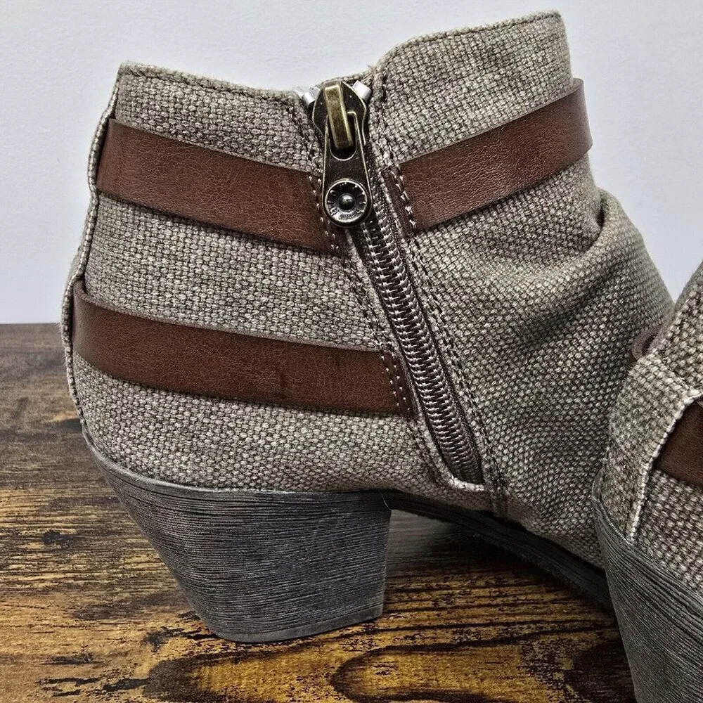 Blowfish Fella Gladiator Stacked Block Heel Open Peep Toe Bootie Sz 9 Taupe